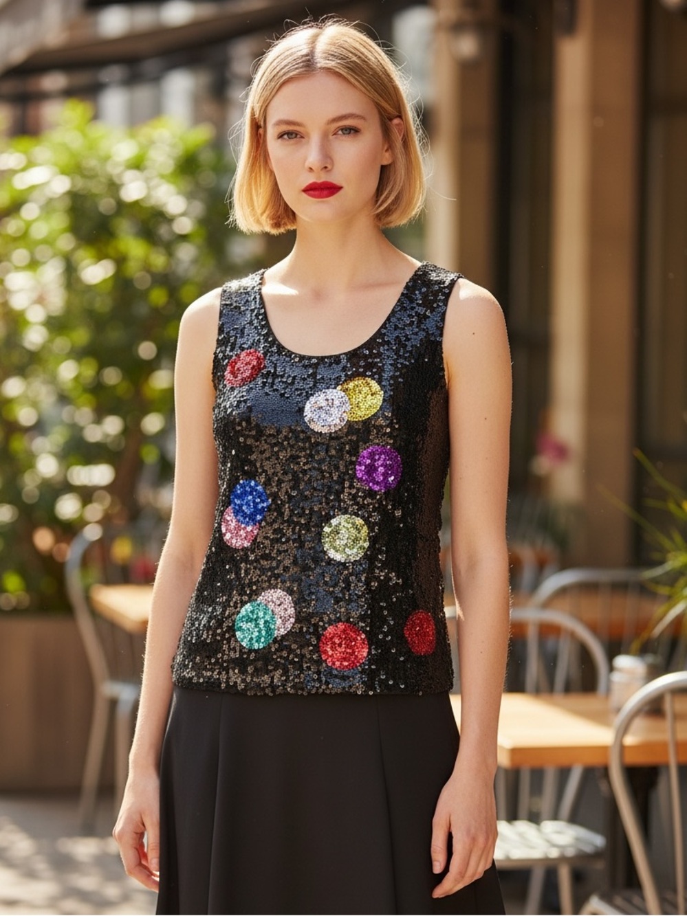 Dolce & Gabbana Black Sequin Tank with Multicolor Sequin Dots